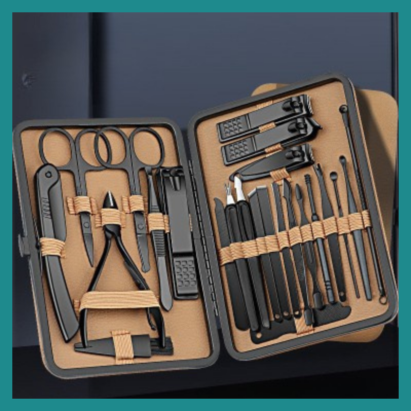 Ensemble ya manicure en acier inoxydable professionnel na cas ya voyage ya luxe, ba clippers ya ongles, ba outils ya soin ya ongles, 7pcs, 16/24pcs