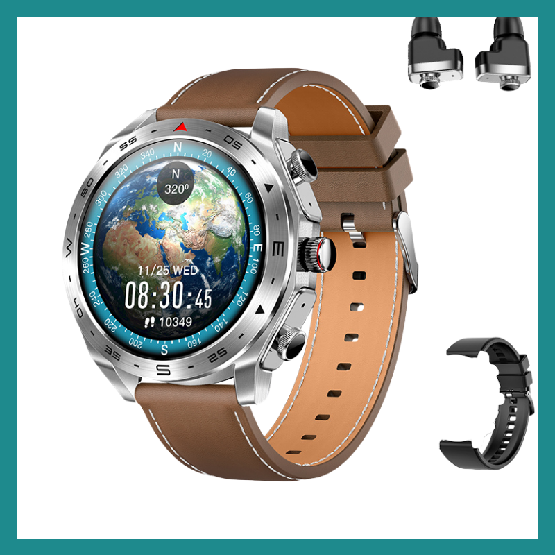 Montre Intelligente & Écouteurs Bluetooth Intégrés - L'innovation 2-en-1 qui combine élégance, performance et praticité dans un seul accessoire high-tech.