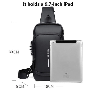 sac à bandoulière antivol pour hommes , sacoche de voyage, sac de poitrine USB,