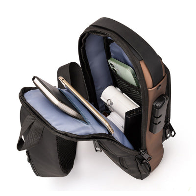 sac à bandoulière antivol pour hommes , sacoche de voyage, sac de poitrine USB,