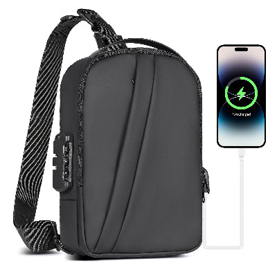 sac à bandoulière antivol pour hommes , sacoche de voyage, sac de poitrine USB,