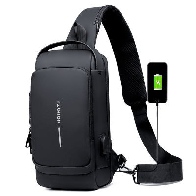sac à bandoulière antivol pour hommes , sacoche de voyage, sac de poitrine USB,