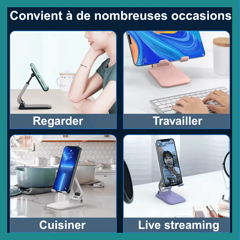 Stand ya téléphone portable pliable pona bureau - Compatible na ba Smartphones na ba tablettes, esalemi na alliage d'aluminium na ABS.