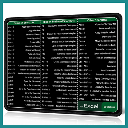 Tapis de Souris Excel avec Raccourcis – Pratique, Compact et Antidérapant