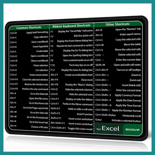 Tapis de Souris Excel avec Raccourcis – Pratique, Compact et Antidérapant