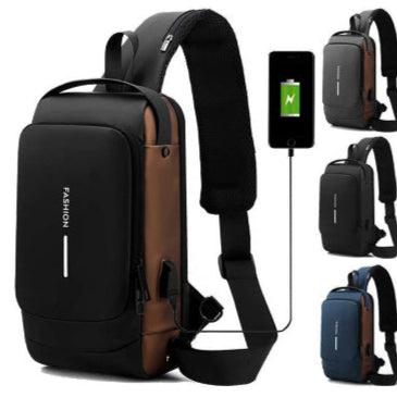 sac à bandoulière antivol pour hommes , sacoche de voyage, sac de poitrine USB,