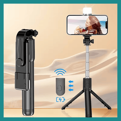 Tripode Selfie Stick 3-en-1 na Télécommande Bluetooth, Lumière ya kotondisa mpe Stand Pliable - Portable mpe Compatible na iPhone mpe Smartphones